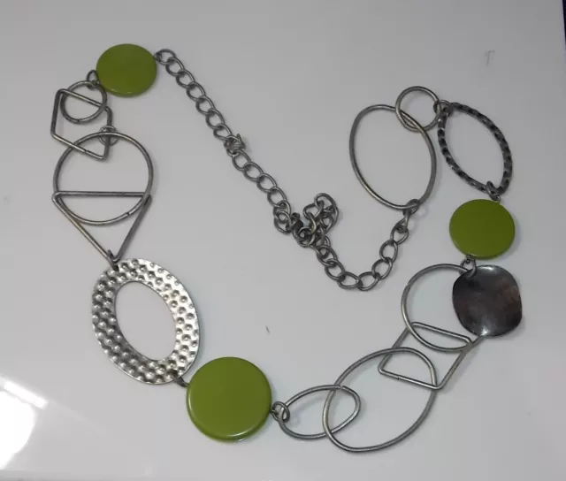 Refroidir Gros Avocat Vert Perle Géométrique Lien Argent 30 " Chaîne Collier 917