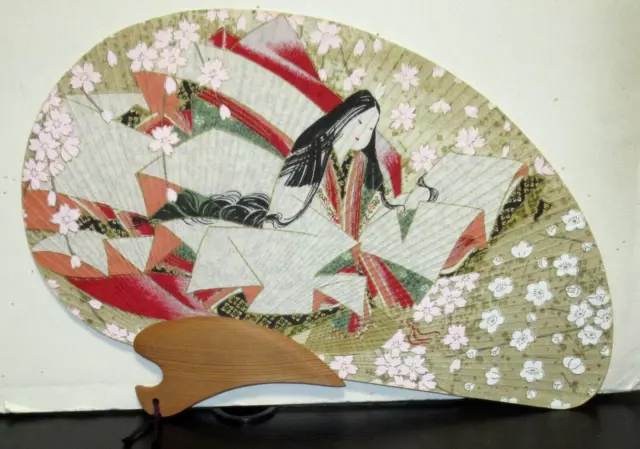 Chinese Woman Watercolor Fan Painting Signed