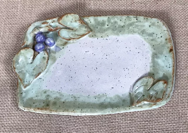 Signed Art Pottery Vanity Dish Berries Heart Leaves Speckled Cottagecore