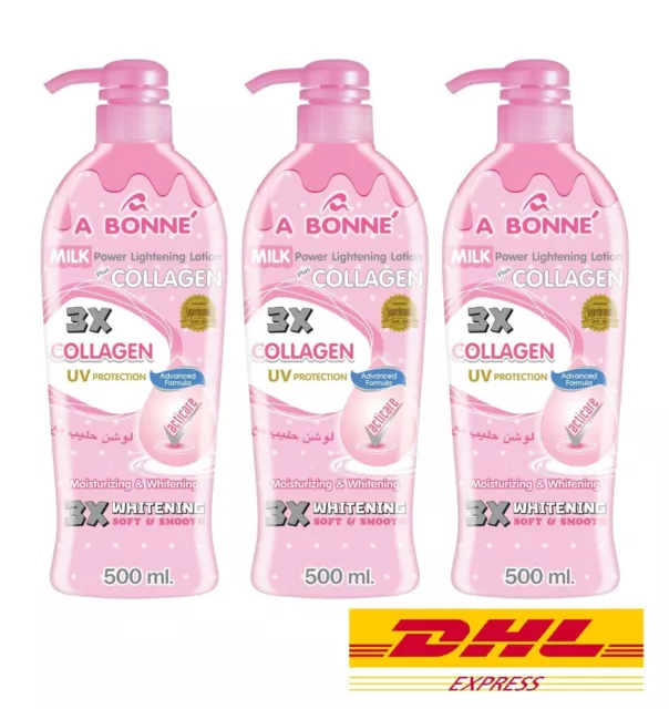 3 x A BONNE’ Milk Power Lightening Lotion Plus Collagen Moisturizing 500ml