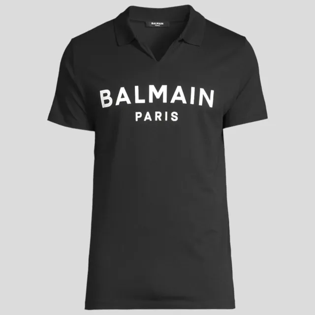 Balmain Paris Men's Logo Printed V-neck Jersey Polo Shirt