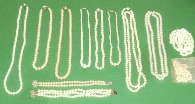 Bundle Old Beads Necklace Bead Chain Pearl Silver Chain Bracelet White