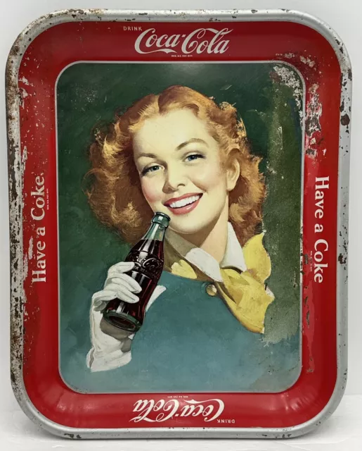 Vintage Coca Cola Metal Serving Tray Girl Have a Coke Rectangular