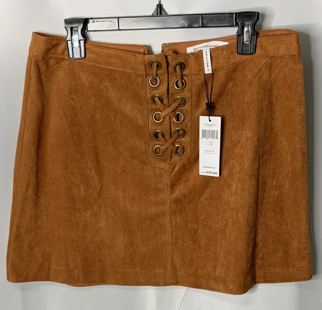 BCBGeneration Womens Sz 12 Brown Faux Suede Lace-Up Mini Skirt New Vegan