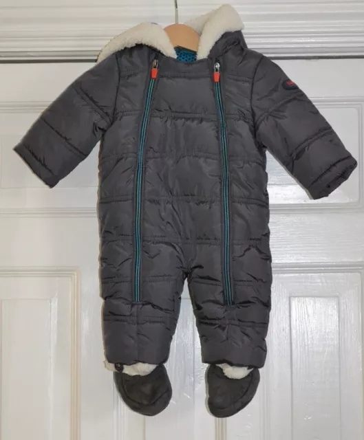 Ted Baker Baby Boy Grey Warm Winter Padded Pramsuit Snowsuit 0-3 Months Newborn