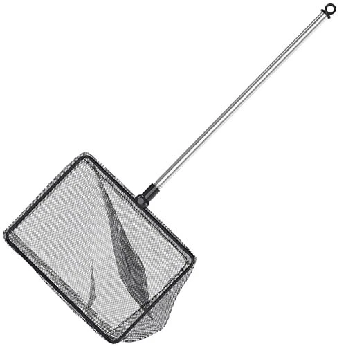 6 Inch Aquarium Fish Net with Telescopic Stainless Steel Handle Larger Square...