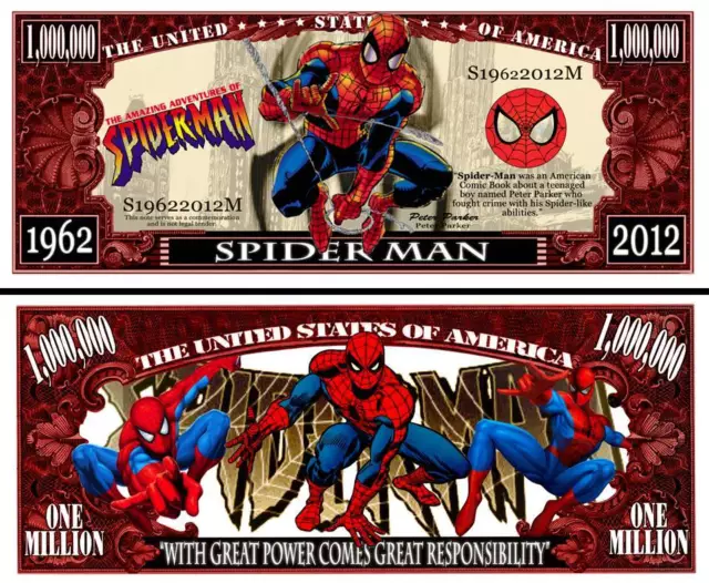 SPIDERMAN - BILLET de collection 1 MILLION DOLLARS ! Super Héros Marvel Comics