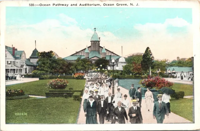 C1920s Ocean Grove NJ Ocean Pathway & Auditorium Unused New Jersey Postcard 631