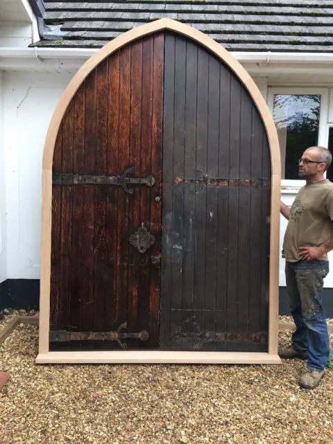 Huge Tudor Gothic Front Door Set Antique Period Reclaimed Old Arched Pair Frame
