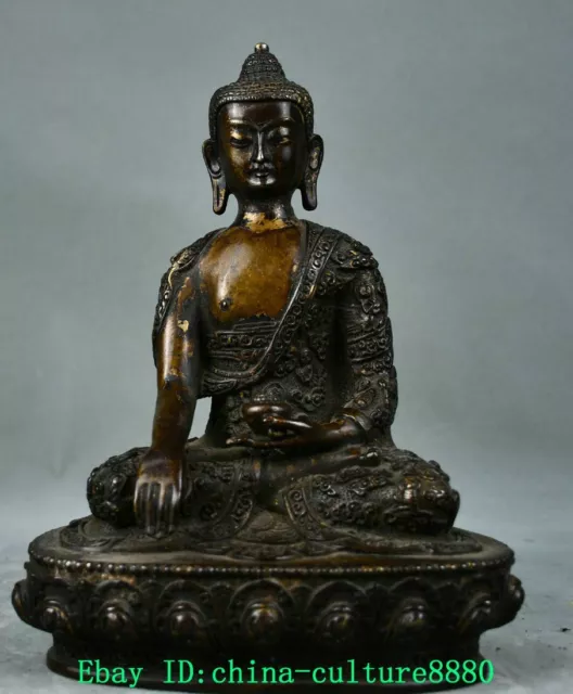 8.6 '' vieux Bouddha bouddhique Shakyamuni Amitabha en bronze tibétain