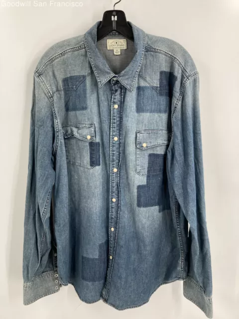 Lucky Brand Mens Blue Cotton Patchwork Long Sleeve Denim Button-Up Shirt Size XL