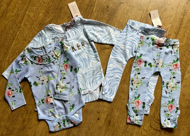 Ted Baker nuovo set abbigliamento legging corpo 18-24 mesi 1,5-2 nuovi con etichette prezzo disponibile £60 blu rosa