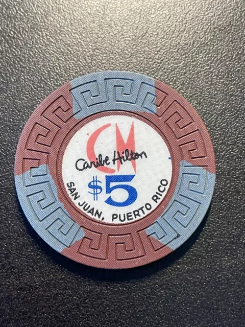 $5 Caribe Hilton San Juan Puerto Rico Casino Chip 3 Gray Marks *Rarer* CHC-5gggg