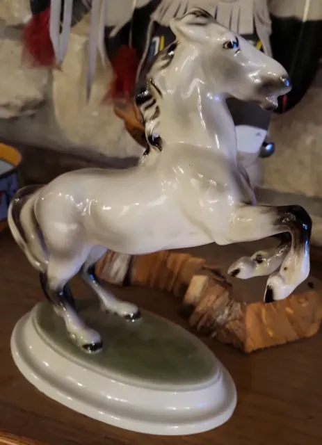Vintage Keramos Rearing Horse Figurine Vienna Austria Ceramic Porcelain  8" 6