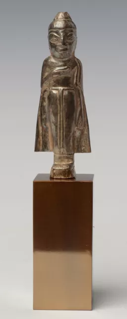 18th Century, Shan, Antique Burmese Silver Respousse Standing Buddha
