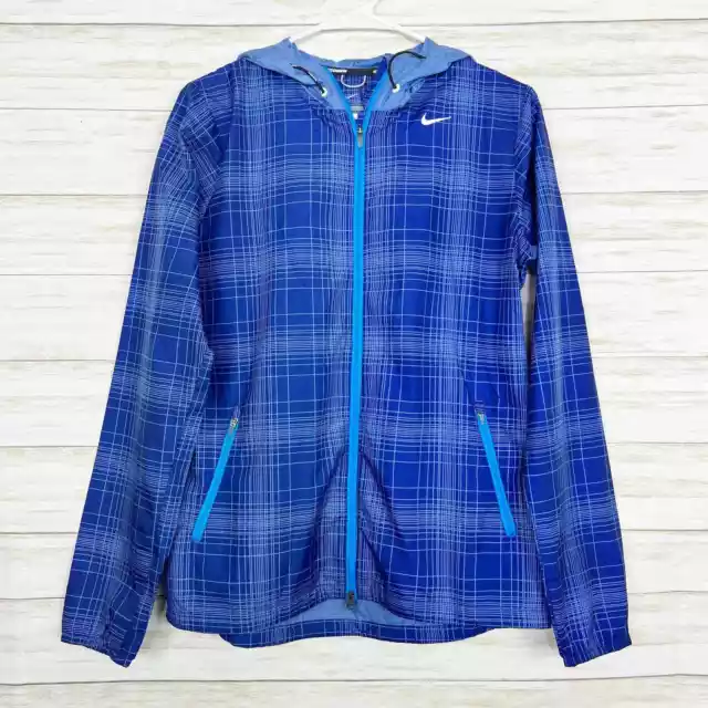 Nike Women's Phenom Vapor Plaid Zip Front Running Jacket Blue Size S