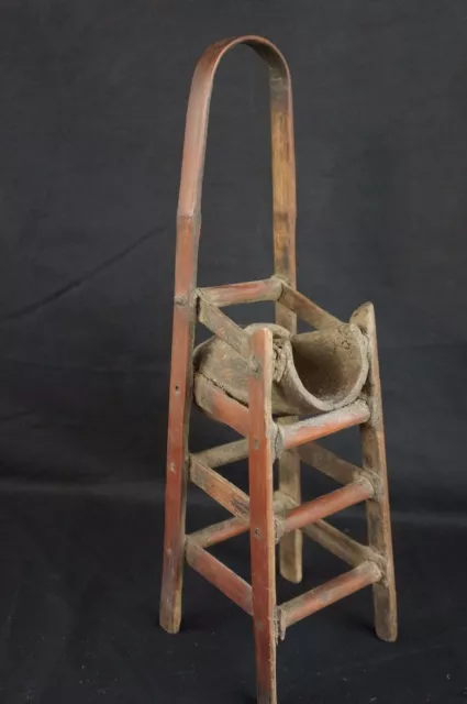 Great antique Chinese carved wood chair-shaped brush holder 12"