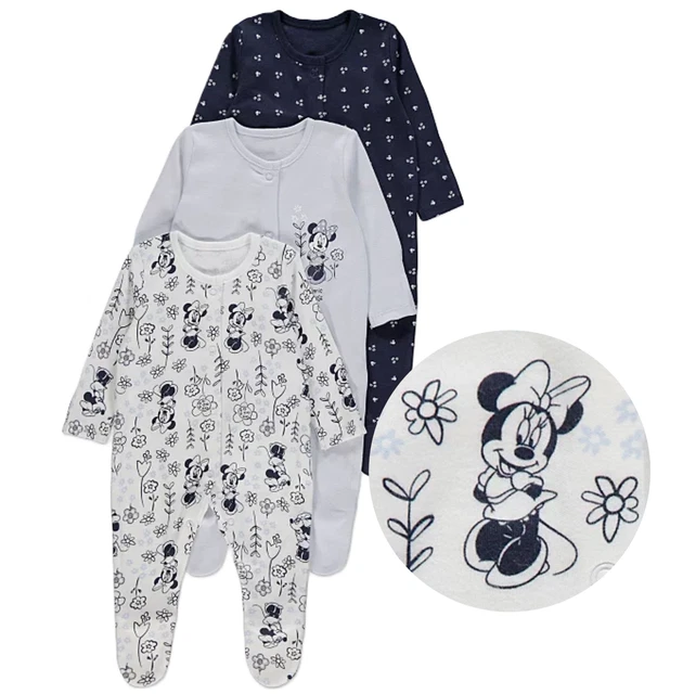 Disney Baby Girls Minnie Mouse Sleepsuits Babygrows 3 Pack 3-6 Months BNWT