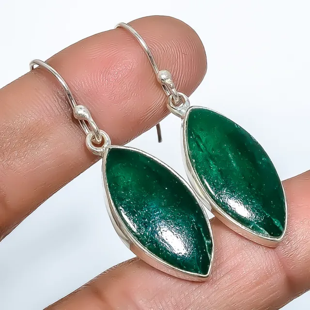 Green Aventurine Handmade 925 Sterling Silver Jewelry Earring 1.76" A326
