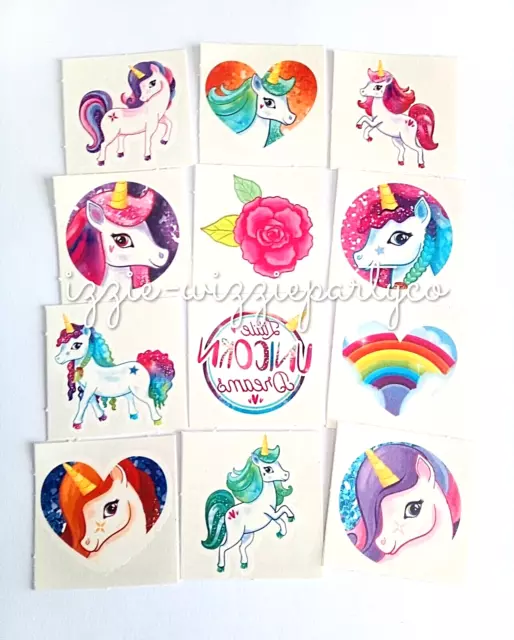 24 x UNICORN Temporary Tattoos Childrens Kids Girls Party Bag Fillers Favours