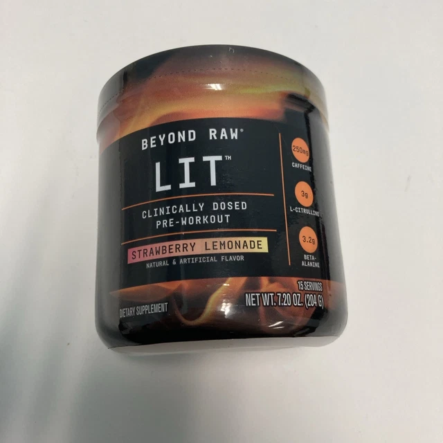 BEYOND RAW LIT PreWorkout Strawberry Lemonade 7.2 oz 15 Servings Exp25