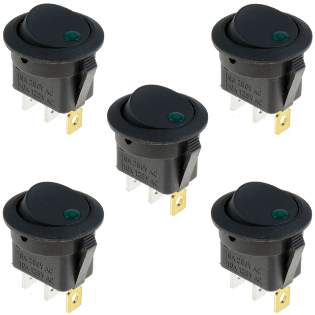 5 X GREEN LED On/Off Round Rocker Switch Lighted Car Dashboard Dash 12V ...