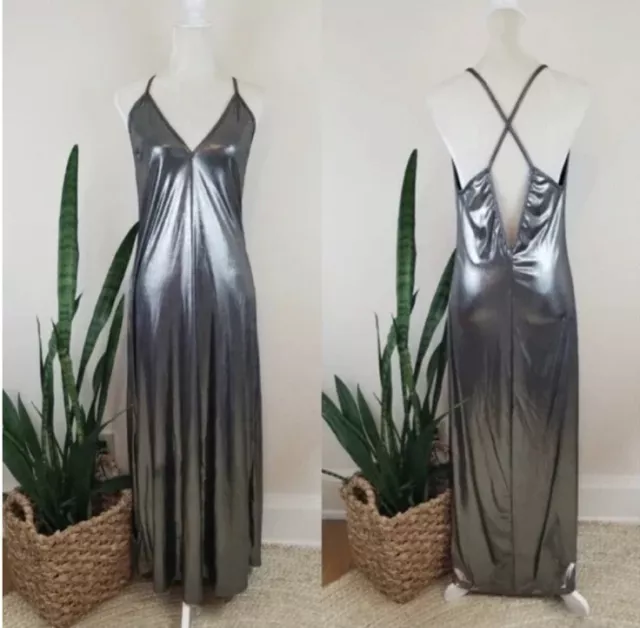 American Apparel Silver Slip Strappy Maxi Dress. Fits Up To Size L 2