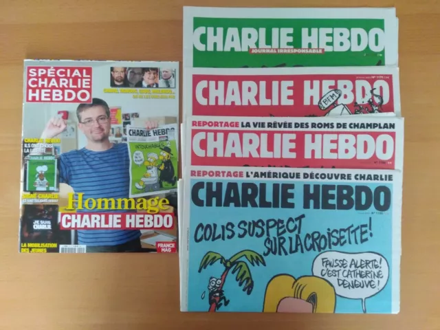 Lot de 7 CHARLIE HEBDO + Spécial Magazine CHARLIE HEBDO. Neuf.