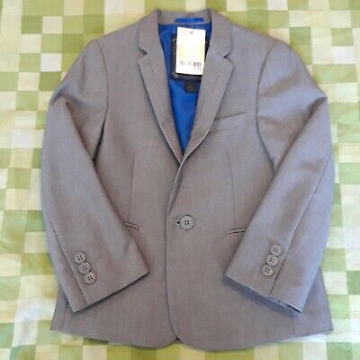 Next Age 5 Bnwt Boys Grey Suit Jacket Wedding Occasion New Blue Lining Smart