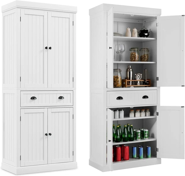 Credenza Cucina FOREHILL 190cm Bianco - Mobile Dispensa Con Ante E Vani Aperti - Foto 12