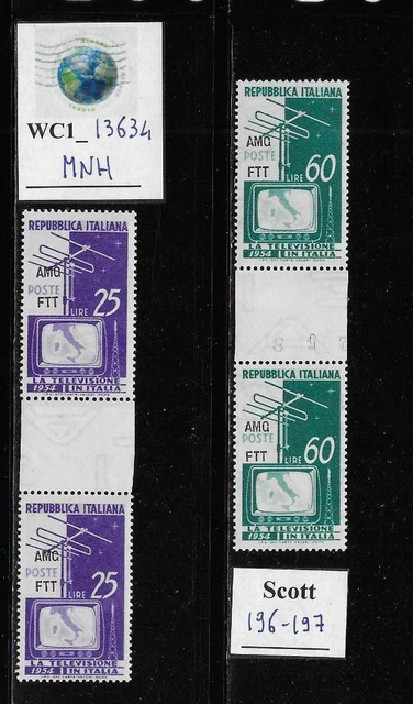 WC1_13634. ITALY: TRIESTE FTT. Gutter pairs 1954 START OF TV. Scott 196-197. MNH
