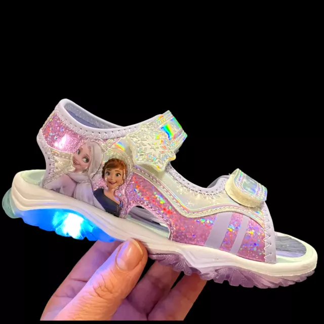 Disney Frozen 2 Anna and Elsa Toddler Girls Light Up Sandals Size 8-10 Lavender 2