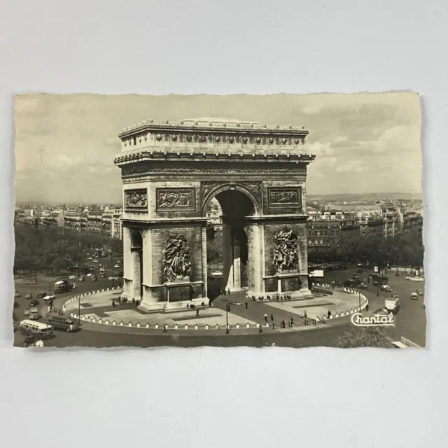 RPPC L'Arc de Triomphe Classic Cars Paris France Real Photo Postcard 1961