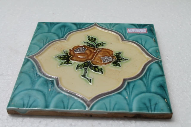 Vintage Tile Nouveau Majolica Rose Flower Design Japan Made Collectible NH3837