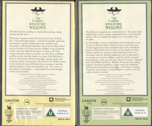 THE COMPLETE WIND In The Willows Volume 1 & 2 VHS Video £10.99 ...