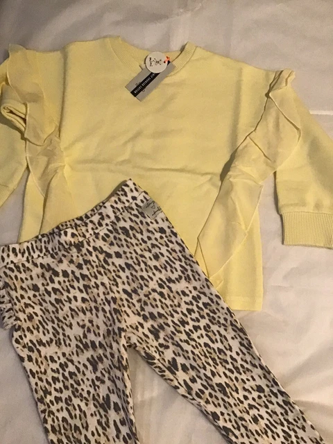 River island mini girls aged 4-5 years yellow chiffon frill sweat top set BNWT 4