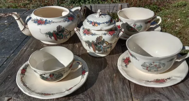 SARREGUEMINES OBERNAI faïence LOT TASSE SOUS TASSE SUCRIERE THEIERE AVEC DEFAUTS