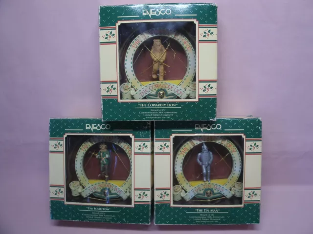 3 PC CHRISTMAS Ornaments Wizard Of Oz Commerative 50Th Anniversary Lmtd ...