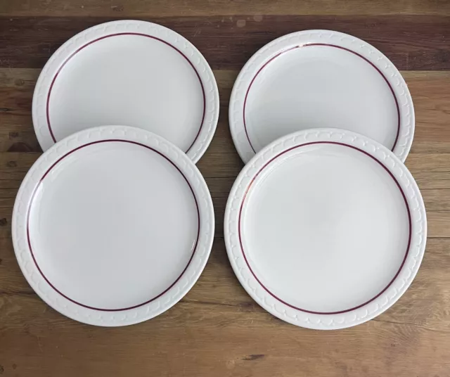 4 Vintage Syracuse China Econo-Rim Restaurantware Red Stripe 9" Plates