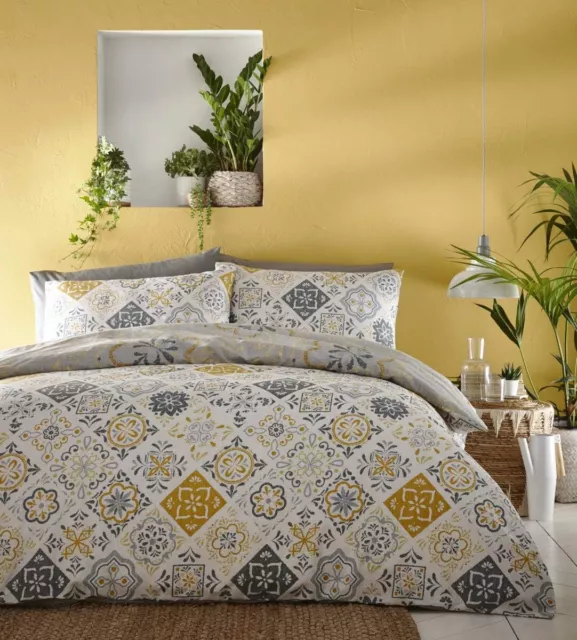 Portfollio Morocco Ochre Yellow Duvet Cover Reversible Bed Set Double Bed Size