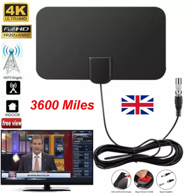 8000Miles Indoor TV antenna Ariel Digital 4K HD TV High Gain Portable Aerial UK 2