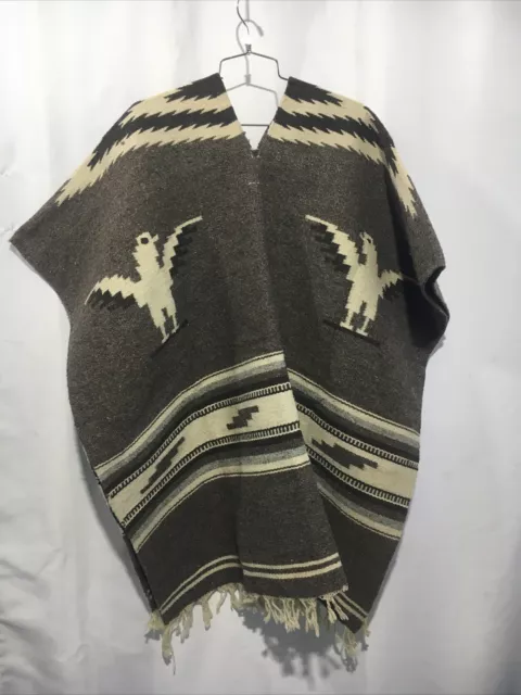 Vintage Mexican Aztec Serape Poncho Blanket Gavan Wool Hand Woven
