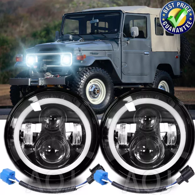 PAIR 7inch Round Led Headlights For TOYOTA LAND CRUISER FJ40 FJ60 J80 1965-1985