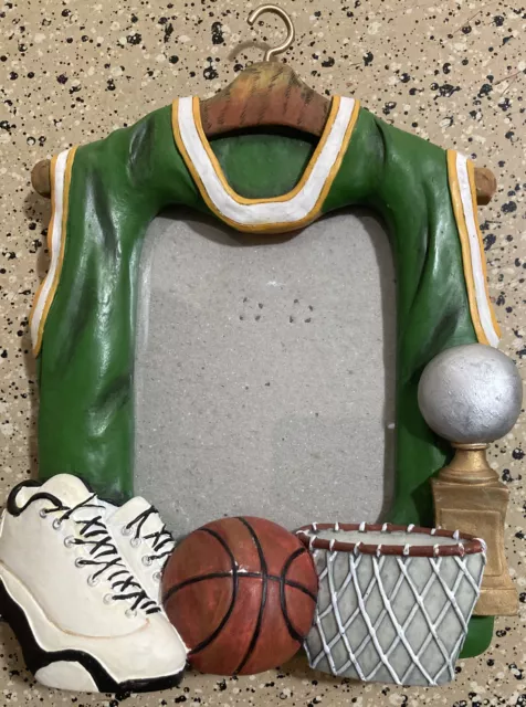BASKETBALL GREEN JERSEY SHOES BALL BASKET TROPHY Picture Frame 4"X3"