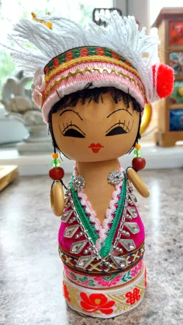 Collectable Handmade Wooden Doll Chinese Minority Doll Folk Fashion