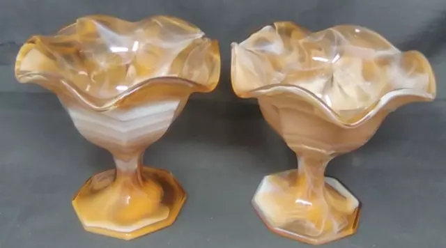 Set of 2 Vintage Imperial Glass Caramel Slag Glass Compotes