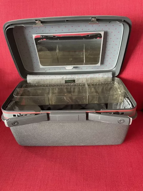 Custodia rigida vintage grigio vanità Samsonite. Vassoio interno trucco viaggio senza chiave