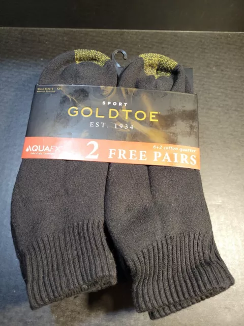 GoldToe Sport Cotton Quarter Ankle Socks 6+2 8-Pack Black Men Size 6-12.5 Aquafx