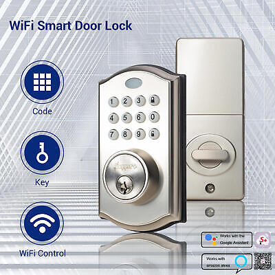 Smart Door Lock with WiFi,Keypad,Keys,Remote Control w/ APP, Compatible w/ Alexa