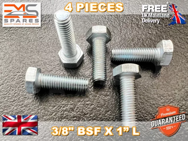 3/8" Bsf X 1" Hex Head Set Screw Bolts R Grade Zinc Plated X 4Pcs : Ems